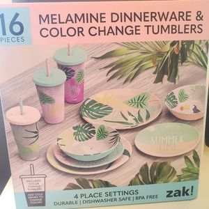 16 pc Melamine Dinnerware & Colorchanging Tumblers